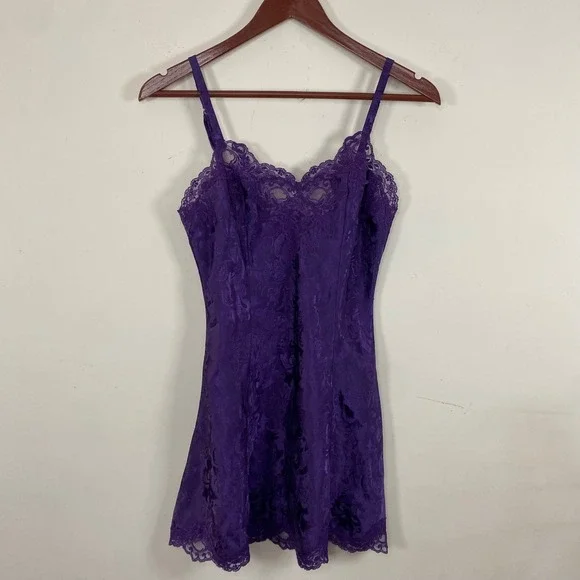Vintage Gold Label Victoria Secret Slip Dress Purple XS Lace Feminine Floral - Picture 2 of 7